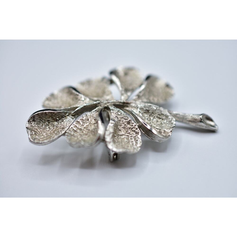 Vintage Pin Brooch Silver Tone Plant Leaf Fall Autumn Textured Metal Chic Bin5 - Picture 9 of 10